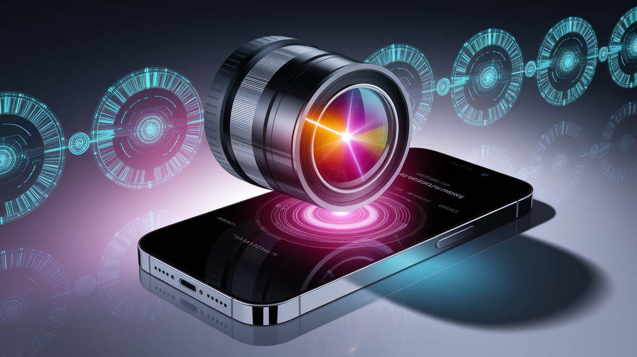 A conceptual illustration representing Scanning in Action: How Decoding Works. Visualize the main ideas: point, smartphone, camera, clever, chain. Creative but clear representation of the concept. Style: photorealistic. high quality, detailed, professional, clean composition, good lighting, sharp focus, well-composed.