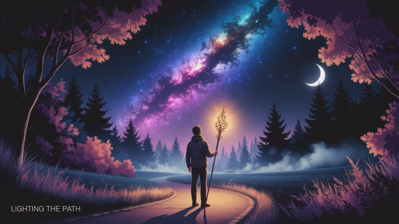 A conceptual illustration representing Introduction: Lighting the Path. Visualize the main ideas: Imagine, breaking, stick, night, watching. Creative but clear representation of the concept. Style: photorealistic. high quality, detailed, professional, clean composition, good lighting, sharp focus, well-composed.