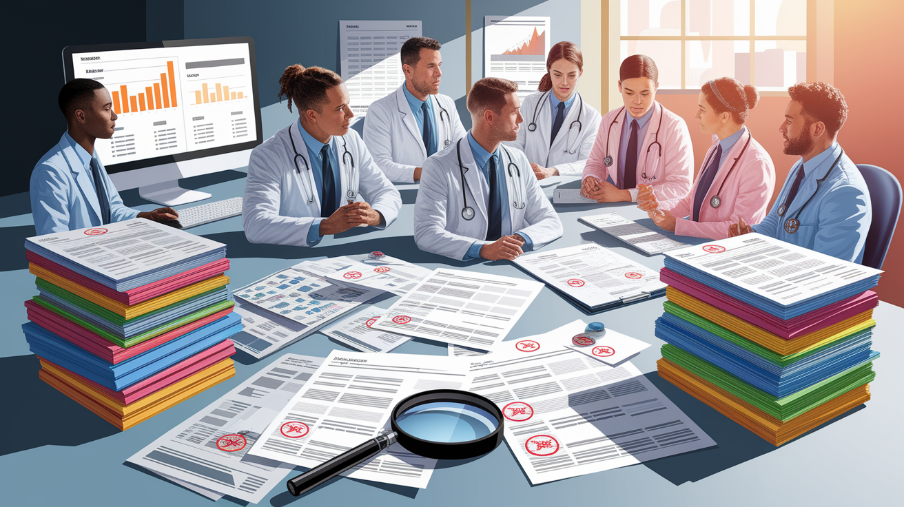 A conceptual illustration representing Understanding Common Medical Billing Errors. Visualize the main ideas: . Creative but clear representation of the concept. Style: photorealistic. high quality, detailed, professional, clean composition, good lighting, sharp focus, well-composed. high quality, professional, detailed, well-composed