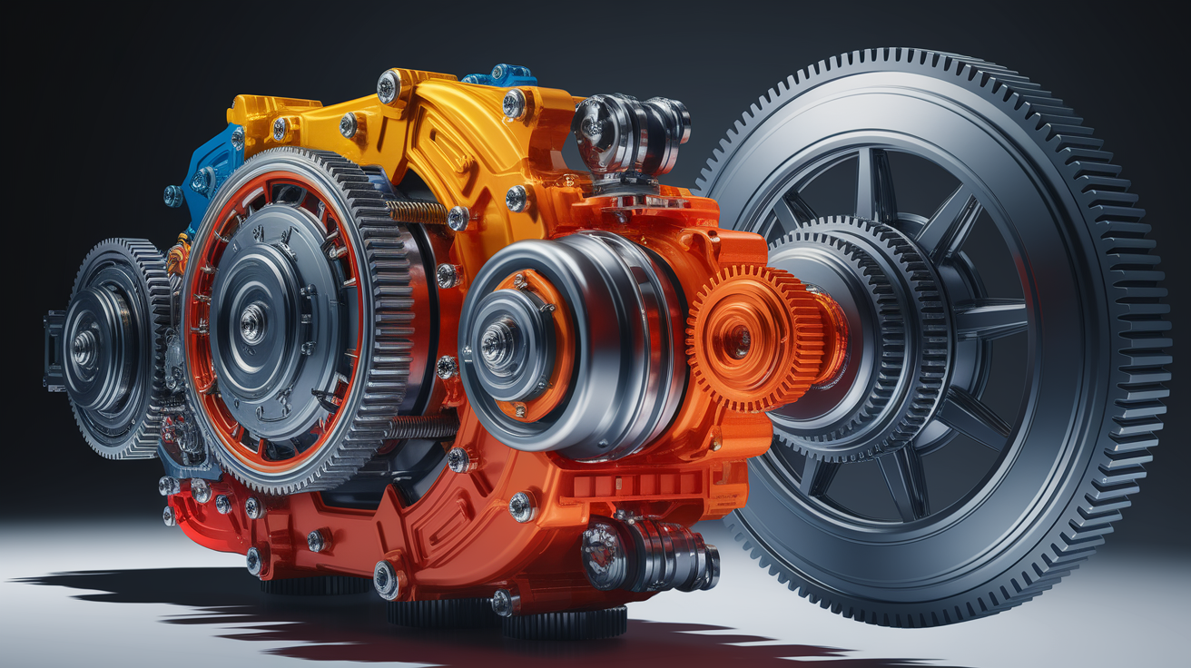 A conceptual illustration representing Transmitting Motion â€“ The Drive Train. Visualize the main ideas: . Creative but clear representation of the concept. Style: photorealistic. high quality, detailed, professional, clean composition, good lighting, sharp focus, well-composed. high quality, professional, detailed, well-composed