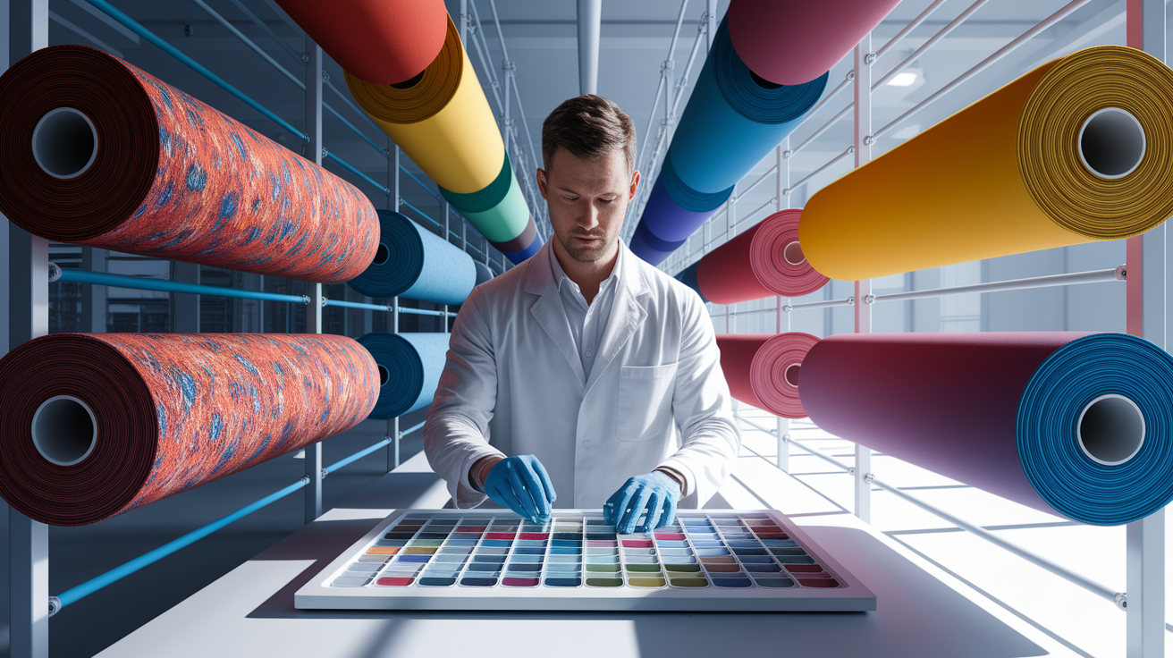 A conceptual illustration representing Testing Your Tees: How Colorfastness Is Measured. Visualize the main ideas: textile, industry, colorfastness, describe, fabric. Creative but clear representation of the concept. Style: photorealistic. high quality, detailed, professional, clean composition, good lighting, sharp focus, well-composed.