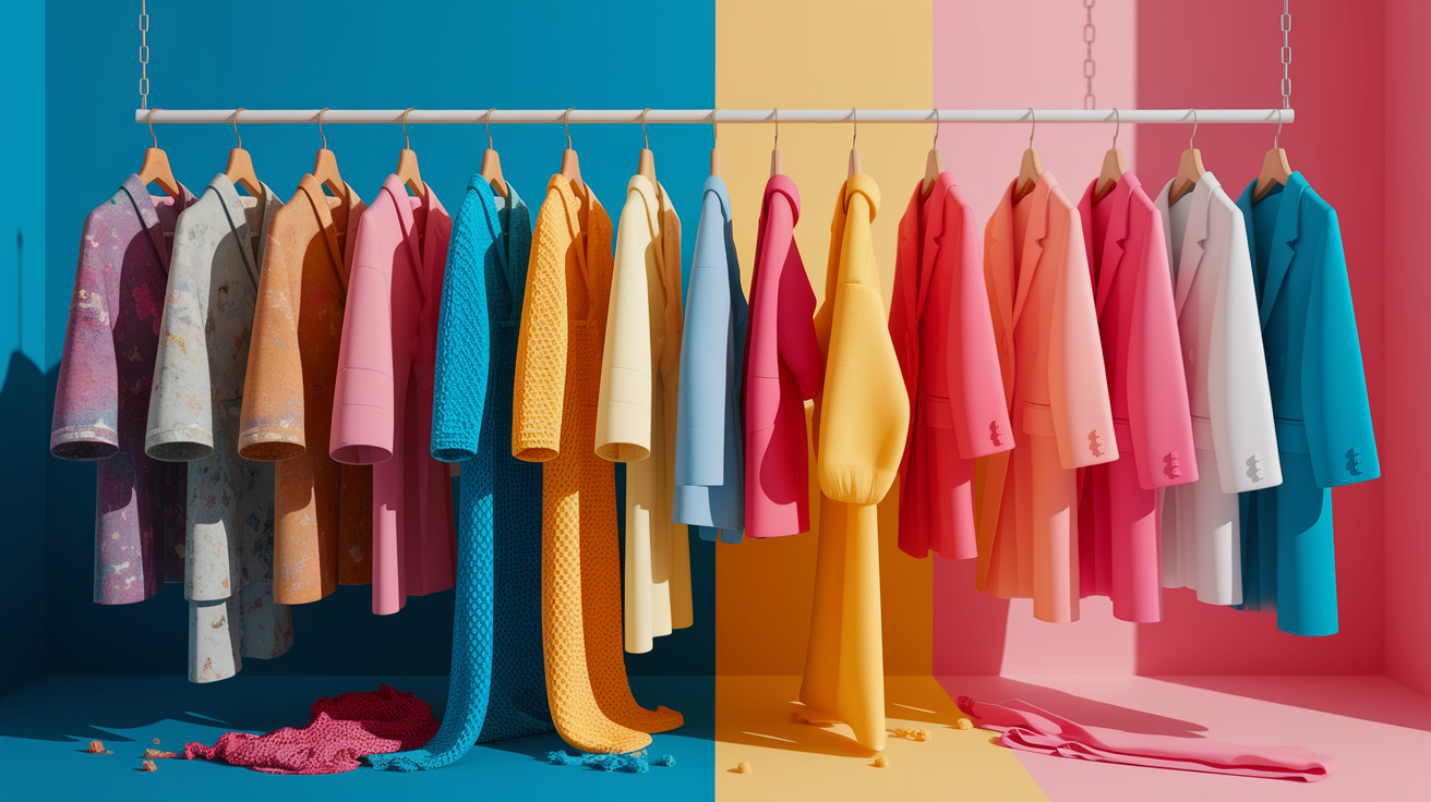 A conceptual illustration representing Bright Future for Your Wardrobe: Summing It All Up. Visualize the main ideas: Fading, clothes, inevitable, understanding, causes. Creative but clear representation of the concept. Style: photorealistic. high quality, detailed, professional, clean composition, good lighting, sharp focus, well-composed.