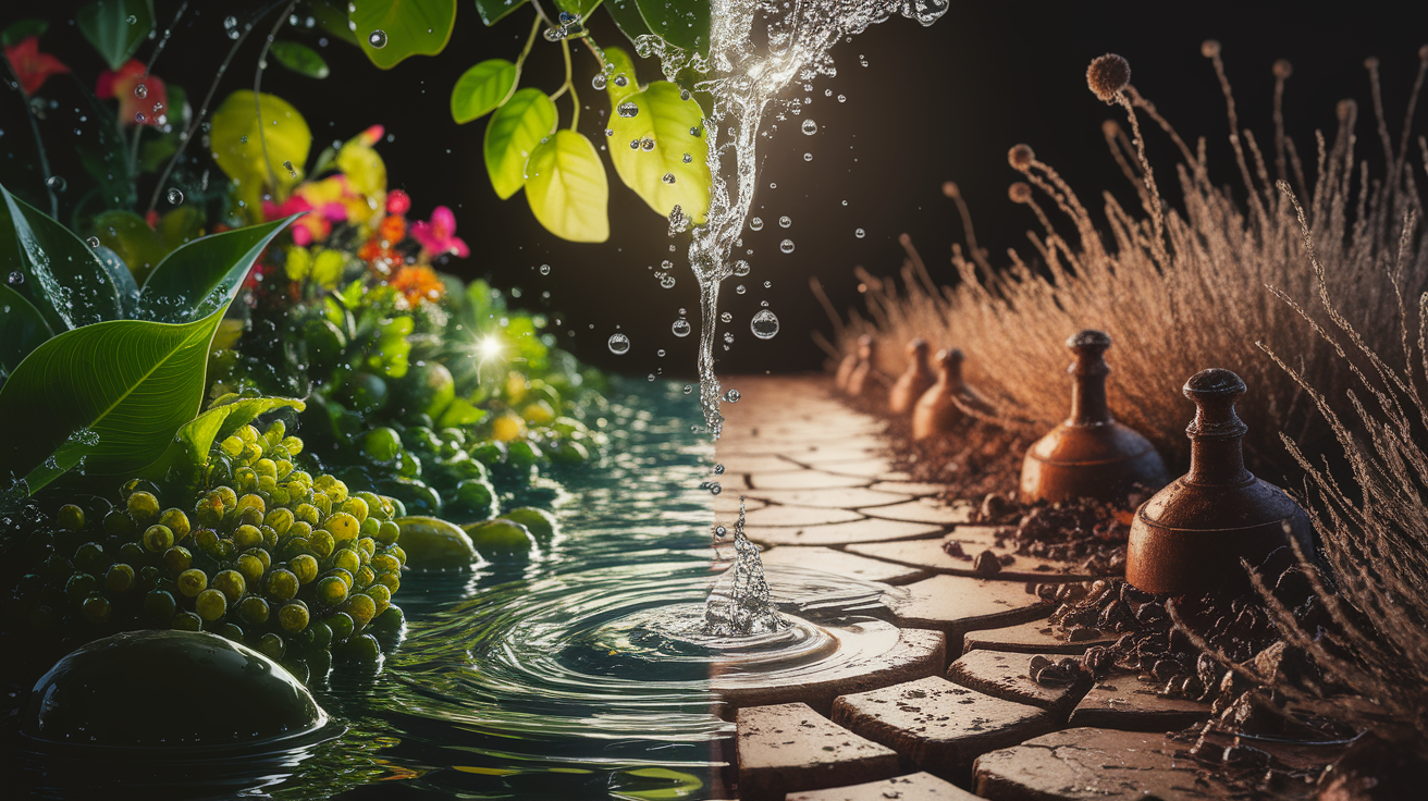 A conceptual illustration representing Waterâ€™s Critical Role. Visualize the main ideas: Without, water, moisture, rusting, slows. Creative but clear representation of the concept. Style: photorealistic. high quality, detailed, professional, clean composition, good lighting, sharp focus, well-composed.