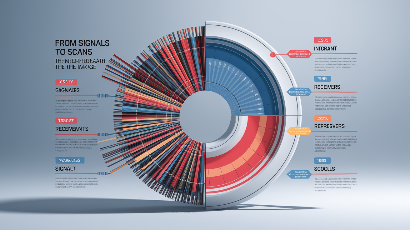 A clean, professional data visualization or infographic related to From Signals to Scans: The Math Behind the Image. Include elements like charts, graphs, or statistical representations. Focus on picked, receiver, coils, image, complex. Style: photorealistic. high quality, detailed, professional, clean composition, good lighting, sharp focus, well-composed.