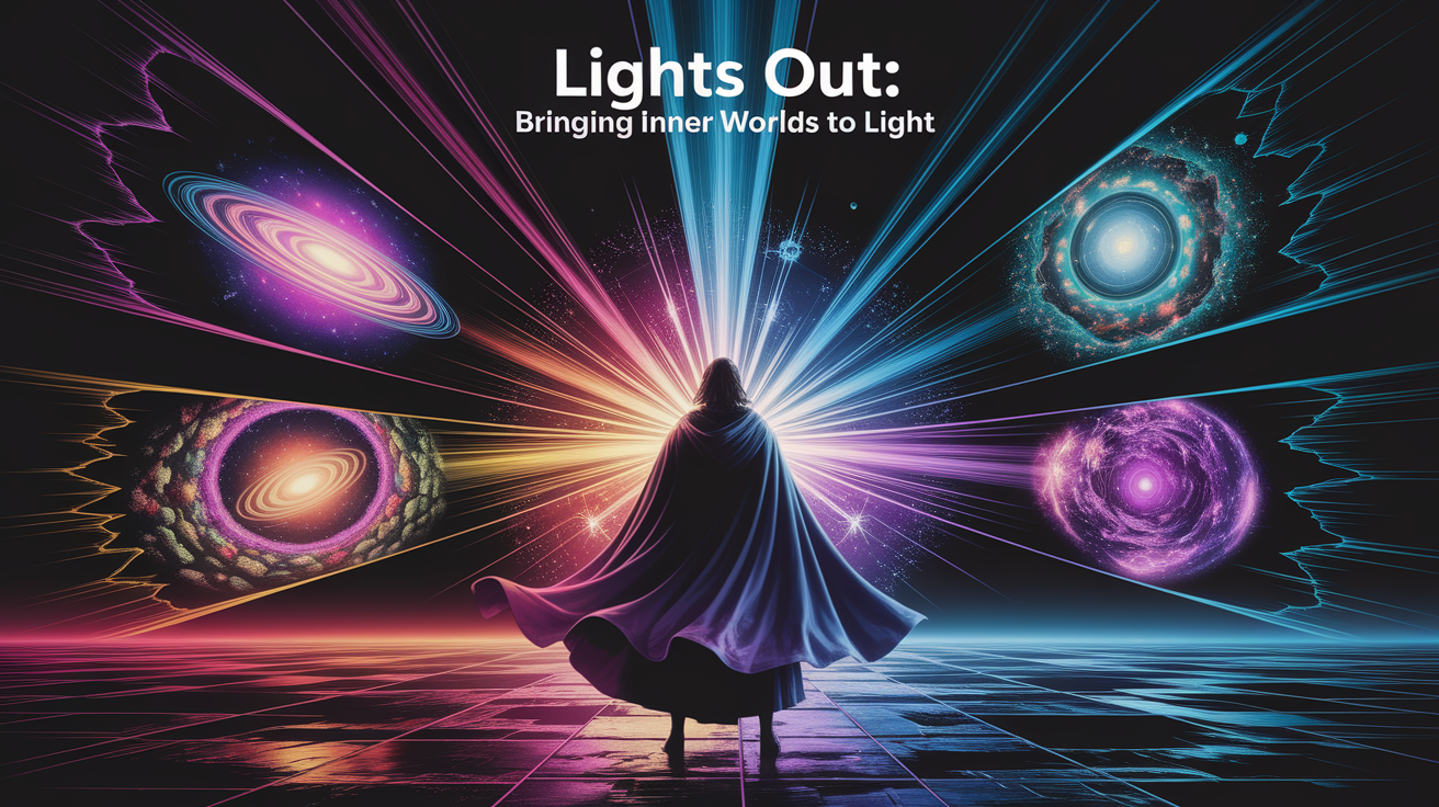 A conceptual illustration representing Lights Out: Bringing Inner Worlds to Light. Visualize the main ideas: magic, producing, vivid, images, without. Creative but clear representation of the concept. Style: photorealistic. high quality, detailed, professional, clean composition, good lighting, sharp focus, well-composed.