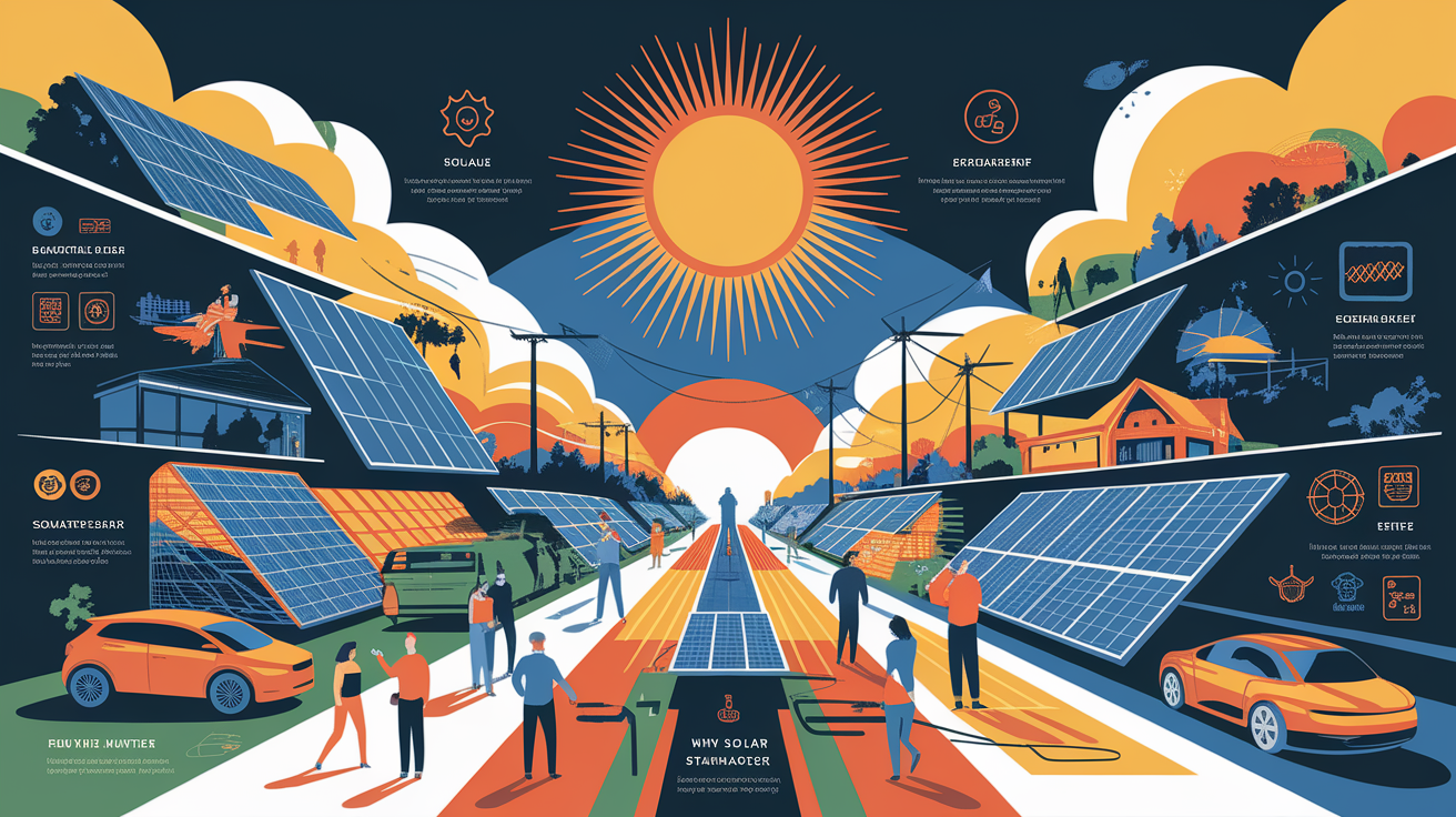 A conceptual illustration representing Why Solar Standards Matter. Visualize the main ideas: Solar, installations, operate, diverse, often. Creative but clear representation of the concept. Style: Visual Theme: Clean, modern aesthetic with high contrast and vibrant energy. Emphasize the intersect. high quality, detailed, professional, clean composition, good lighting, sharp focus, well-composed.