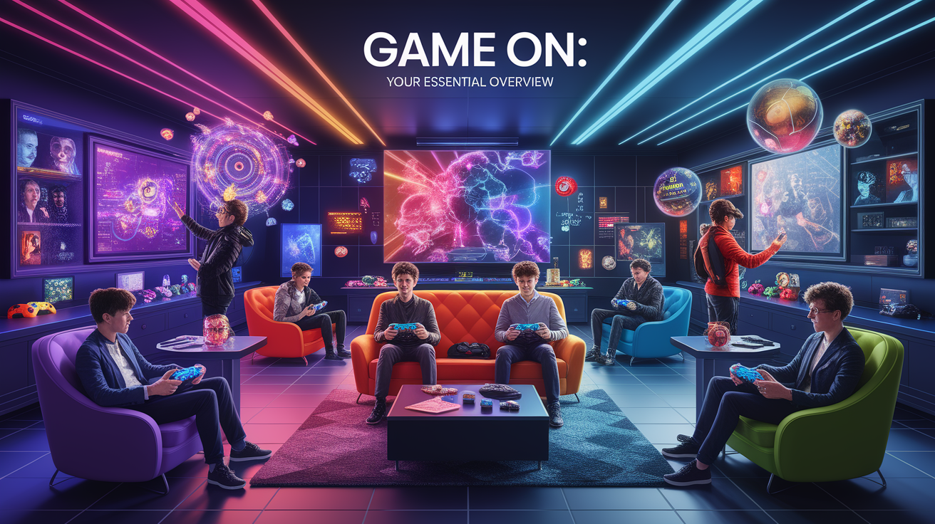 A conceptual illustration representing Game On: Your Essential Overview. Visualize the main ideas: . Creative but clear representation of the concept. Style: photorealistic. high quality, detailed, professional, clean composition, good lighting, sharp focus, well-composed. high quality, professional, detailed, well-composed