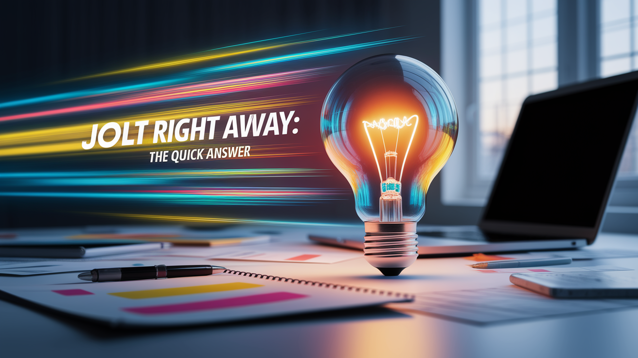 A conceptual illustration representing Jolt Right Away: The Quick Answer. Visualize the main ideas: . Creative but clear representation of the concept. Style: photorealistic. high quality, detailed, professional, clean composition, good lighting, sharp focus, well-composed. high quality, professional, detailed, well-composed