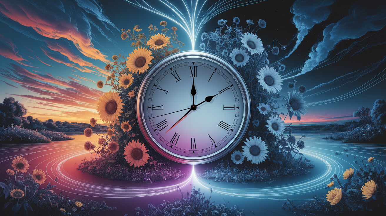 A conceptual illustration representing Circadian Shifts and Melatonin Delay. Visualize the main ideas: . Creative but clear representation of the concept. Style: photorealistic. high quality, detailed, professional, clean composition, good lighting, sharp focus, well-composed. high quality, professional, detailed, well-composed