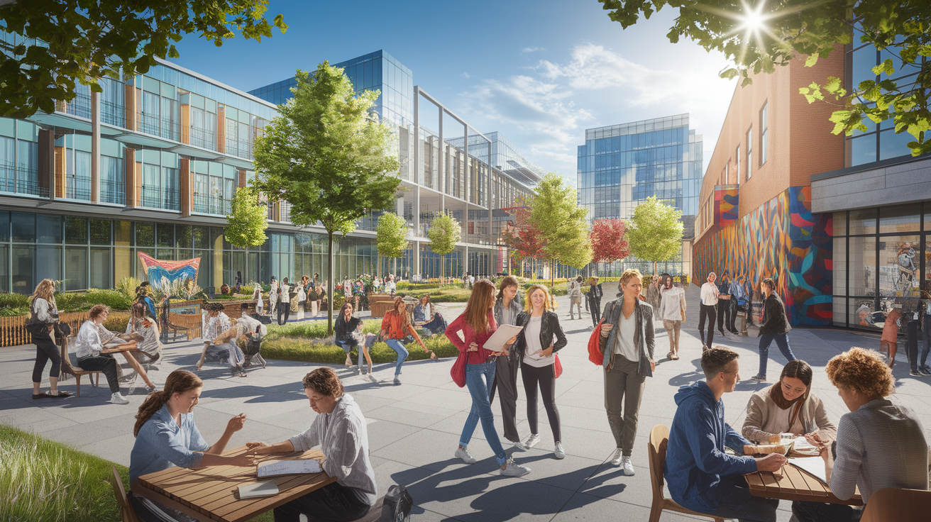 A conceptual illustration representing Trailblazing Campus Life Unveiled. Visualize the main ideas: . Creative but clear representation of the concept. Style: photorealistic. high quality, detailed, professional, clean composition, good lighting, sharp focus, well-composed. high quality, professional, detailed, well-composed