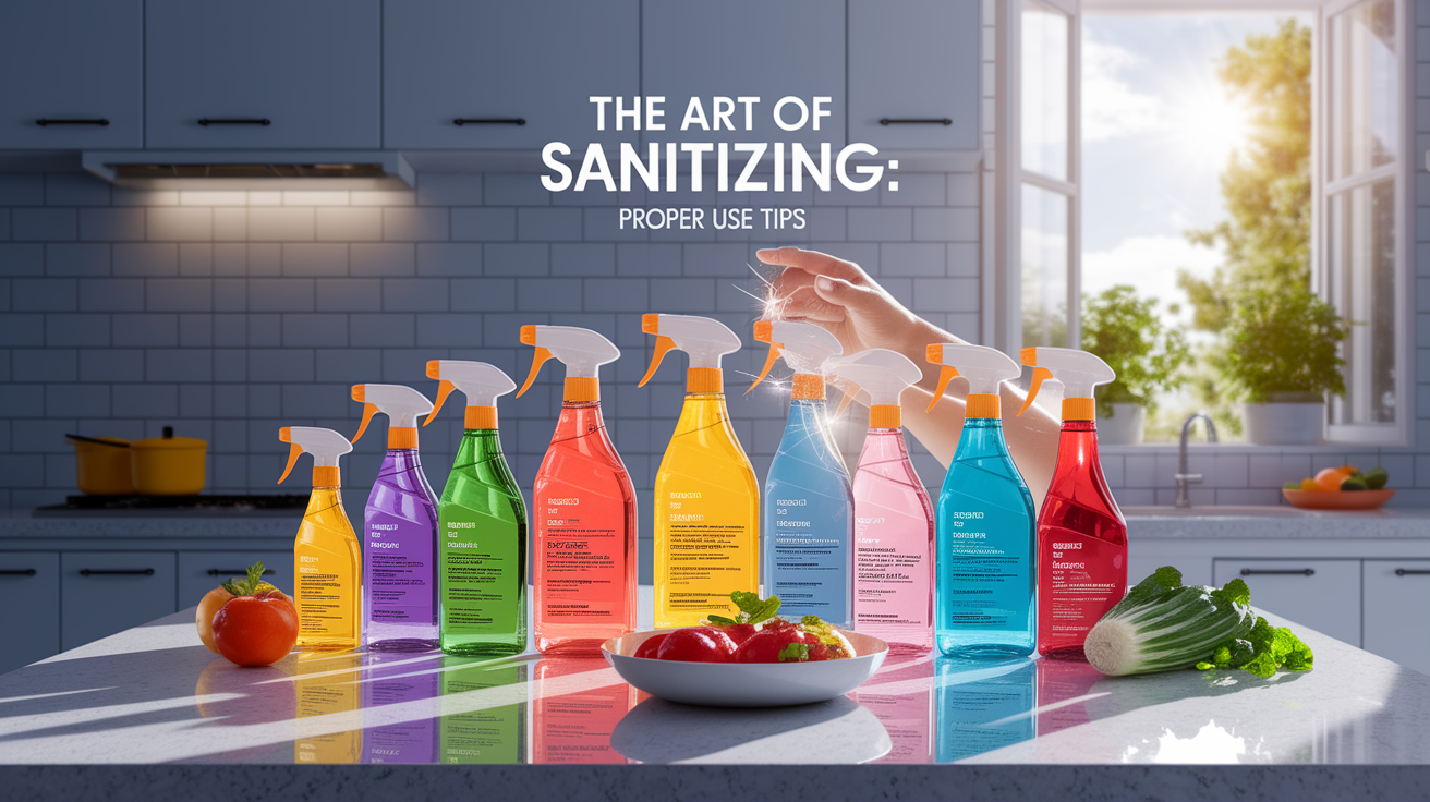 A conceptual illustration representing The Art of Sanitizing: Proper Use Tips. Visualize the main ideas: . Creative but clear representation of the concept. Style: photorealistic. high quality, detailed, professional, clean composition, good lighting, sharp focus, well-composed. high quality, professional, detailed, well-composed