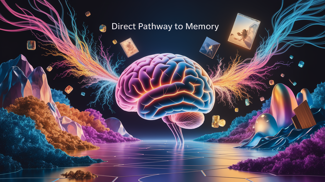 A conceptual illustration representing Direct Pathway to Memory. Visualize the main ideas: . Creative but clear representation of the concept. Style: photorealistic. high quality, detailed, professional, clean composition, good lighting, sharp focus, well-composed. high quality, professional, detailed, well-composed