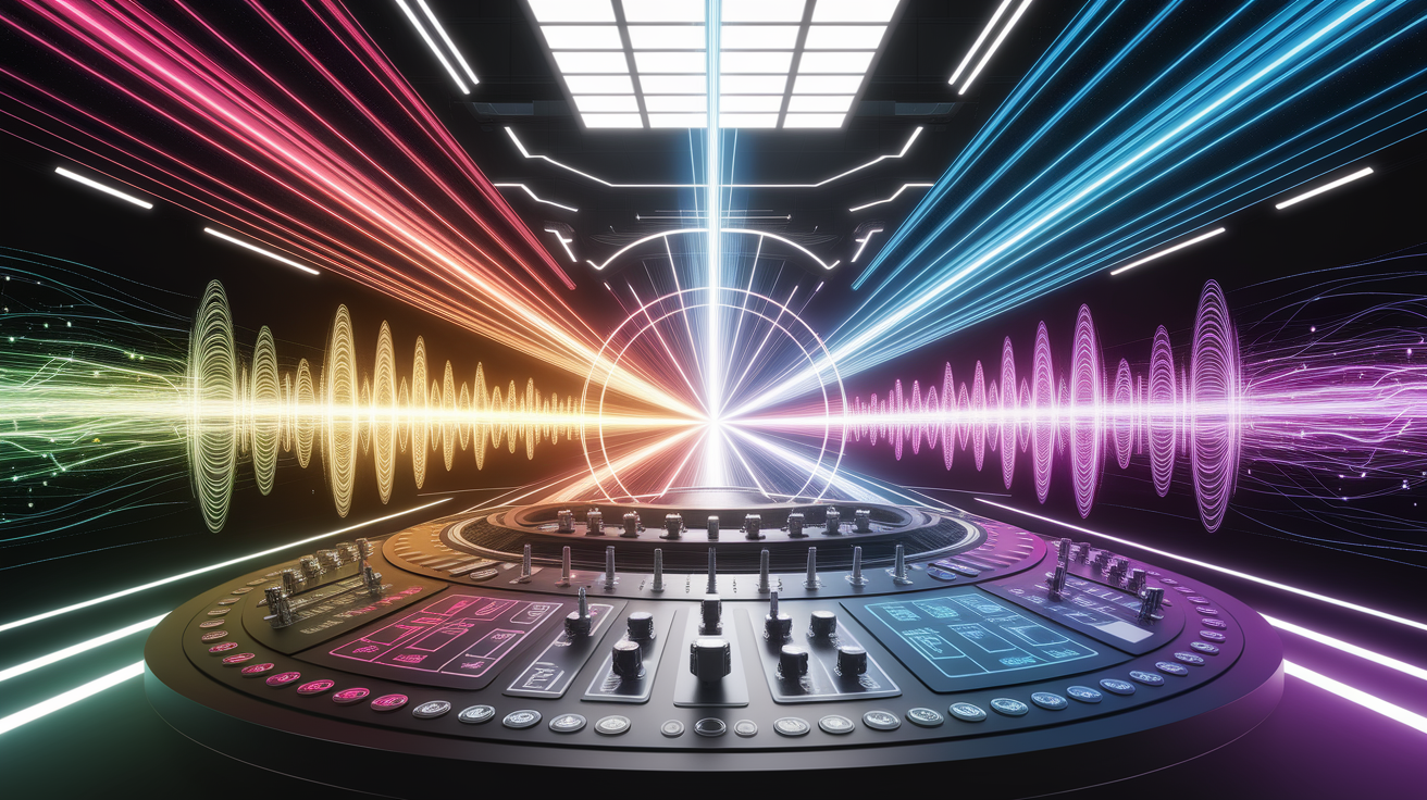 A conceptual illustration representing Tweaking the Beam: Energy Spectra and Controls. Visualize the main ideas: . Creative but clear representation of the concept. Style: photorealistic. high quality, detailed, professional, clean composition, good lighting, sharp focus, well-composed. high quality, professional, detailed, well-composed