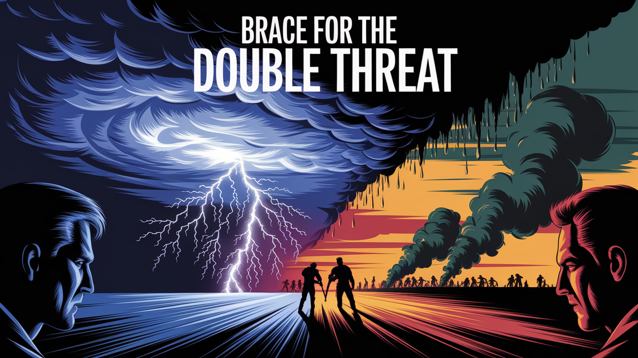 A conceptual illustration representing Brace for the Double Threat. Visualize the main ideas: . Creative but clear representation of the concept. Style: photorealistic. high quality, detailed, professional, clean composition, good lighting, sharp focus, well-composed. high quality, professional, detailed, well-composed