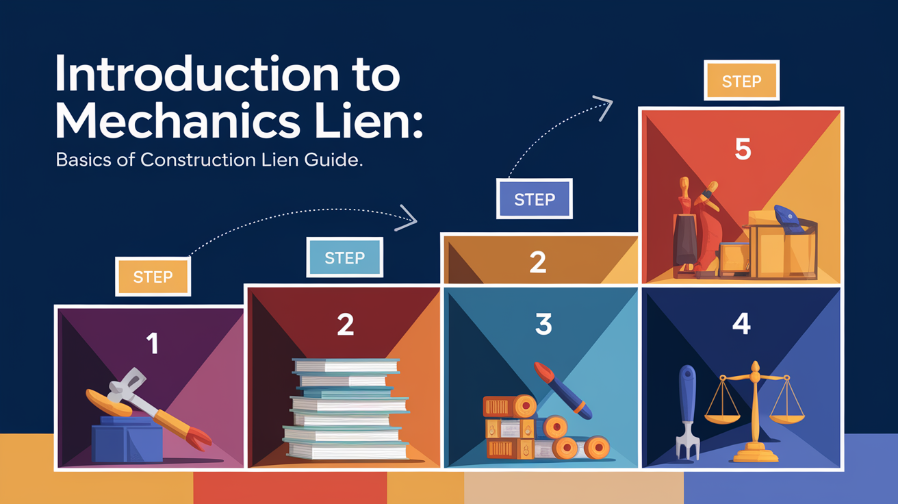 A clear, step-by-step visual illustration showing Introduction to mechanics-lien-basics-construction-lien-guide. Focus on . Include visual elements like arrows, numbered steps, or sequential flow. Professional and instructional style. Style: photorealistic. high quality, detailed, professional, clean composition, good lighting, sharp focus, well-composed. high quality, professional, detailed, well-composed