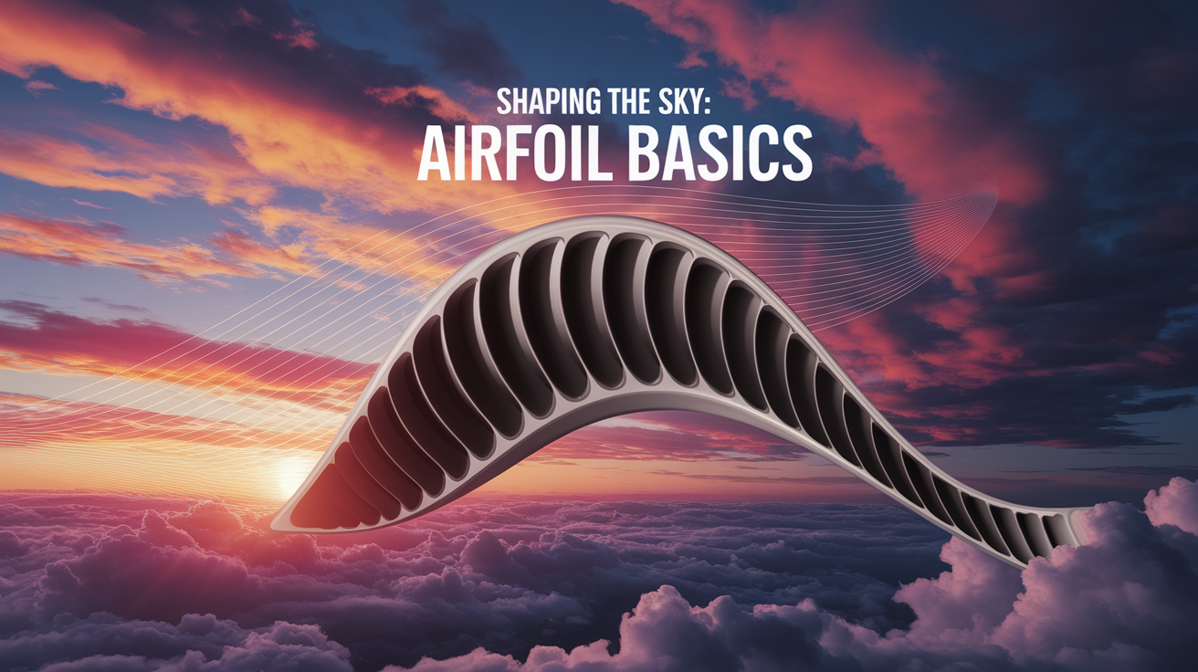 A conceptual illustration representing Shaping the Sky: Airfoil Basics. Visualize the main ideas: . Creative but clear representation of the concept. Style: photorealistic. high quality, detailed, professional, clean composition, good lighting, sharp focus, well-composed. high quality, professional, detailed, well-composed