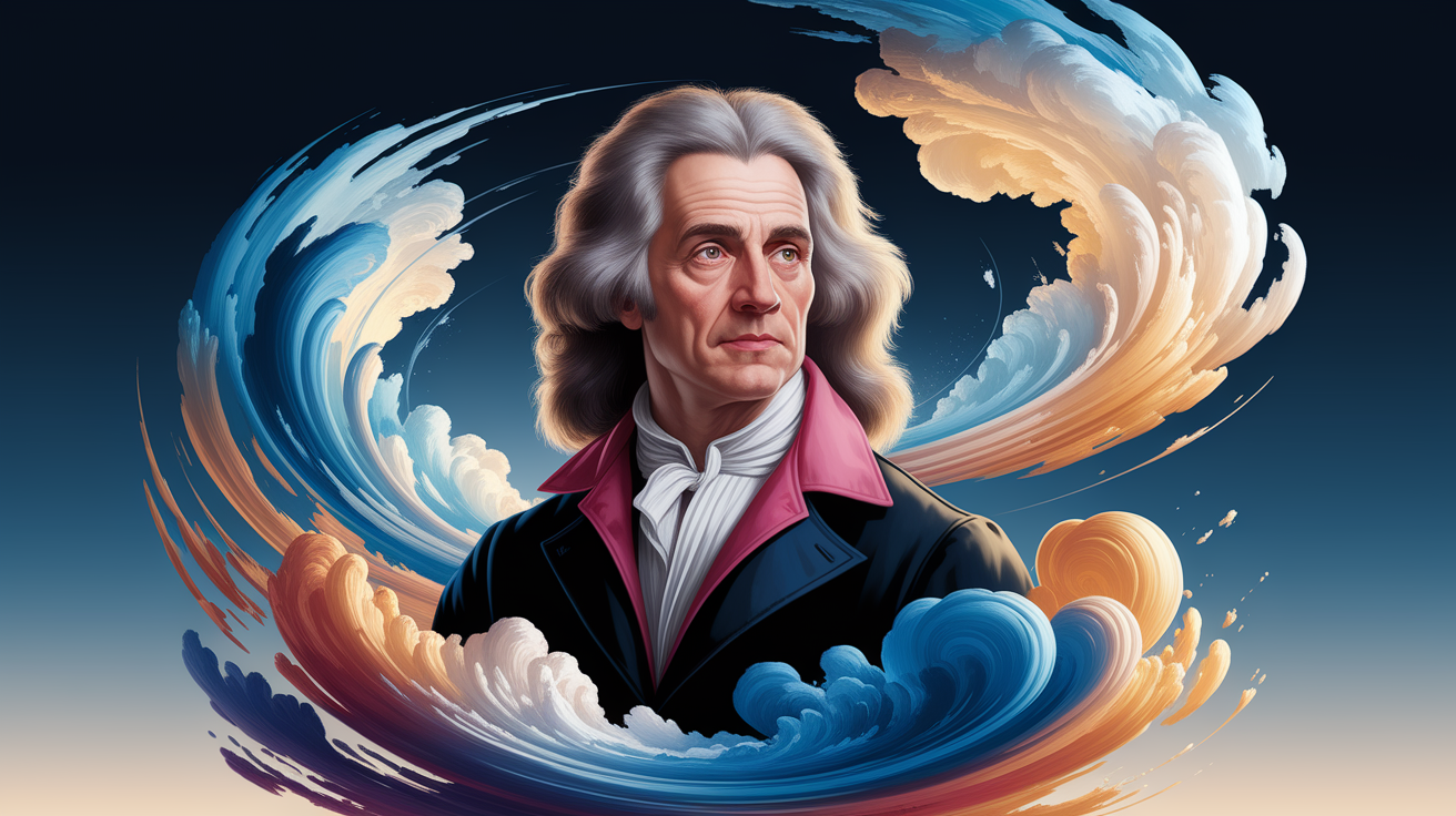 A conceptual illustration representing Newton in the Clouds: Flow Turning and Reaction Forces. Visualize the main ideas: . Creative but clear representation of the concept. Style: photorealistic. high quality, detailed, professional, clean composition, good lighting, sharp focus, well-composed. high quality, professional, detailed, well-composed