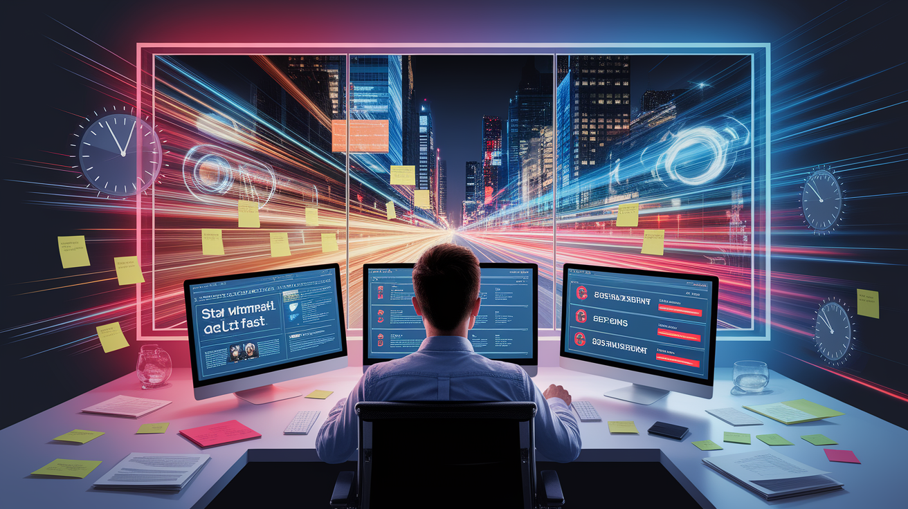 A conceptual illustration representing Stay Informed and Act Fast. Visualize the main ideas: . Creative but clear representation of the concept. Style: photorealistic. high quality, detailed, professional, clean composition, good lighting, sharp focus, well-composed. high quality, professional, detailed, well-composed