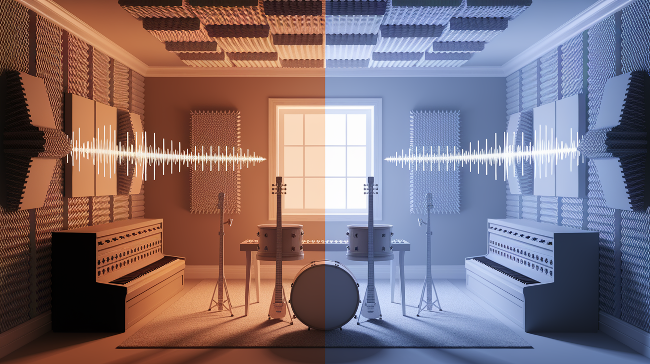 A conceptual illustration representing Unlocking the Silence: How Soundproofing Works. Visualize the main ideas: . Creative but clear representation of the concept. Style: photorealistic. high quality, detailed, professional, clean composition, good lighting, sharp focus, well-composed. high quality, professional, detailed, well-composed