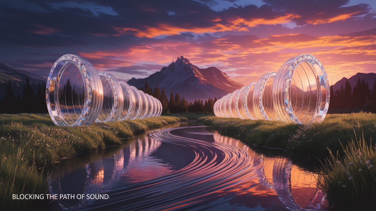 A conceptual illustration representing Blocking the Path of Sound. Visualize the main ideas: . Creative but clear representation of the concept. Style: photorealistic. high quality, detailed, professional, clean composition, good lighting, sharp focus, well-composed. high quality, professional, detailed, well-composed