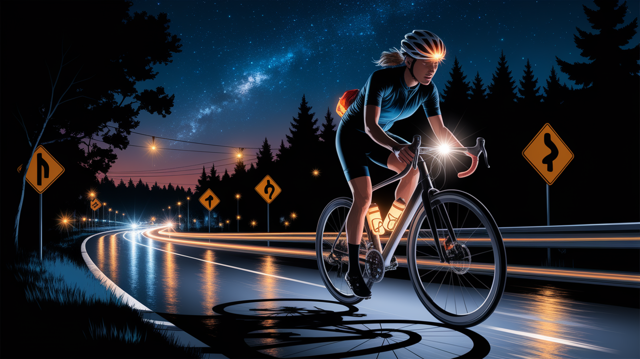 A conceptual illustration representing Riding in the Dark: Timing and Visibility Strategies. Visualize the main ideas: . Creative but clear representation of the concept. Style: photorealistic. high quality, detailed, professional, clean composition, good lighting, sharp focus, well-composed. high quality, professional, detailed, well-composed