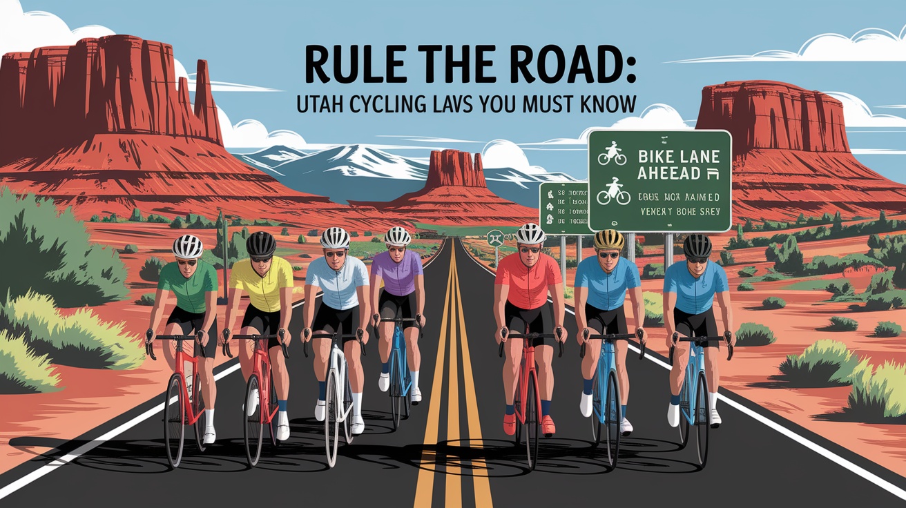 A conceptual illustration representing Rule the Road: Utah Cycling Laws You Must Know. Visualize the main ideas: . Creative but clear representation of the concept. Style: photorealistic. high quality, detailed, professional, clean composition, good lighting, sharp focus, well-composed. high quality, professional, detailed, well-composed