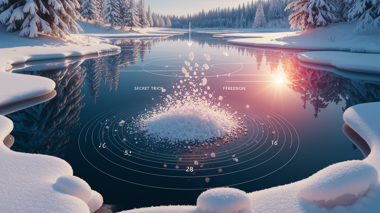 A conceptual illustration representing Salt’s Secret Trick: Freezing Point Depression Explained. Visualize the main ideas: . Creative but clear representation of the concept. Style: photorealistic. high quality, detailed, professional, clean composition, good lighting, sharp focus, well-composed. high quality, professional, detailed, well-composed