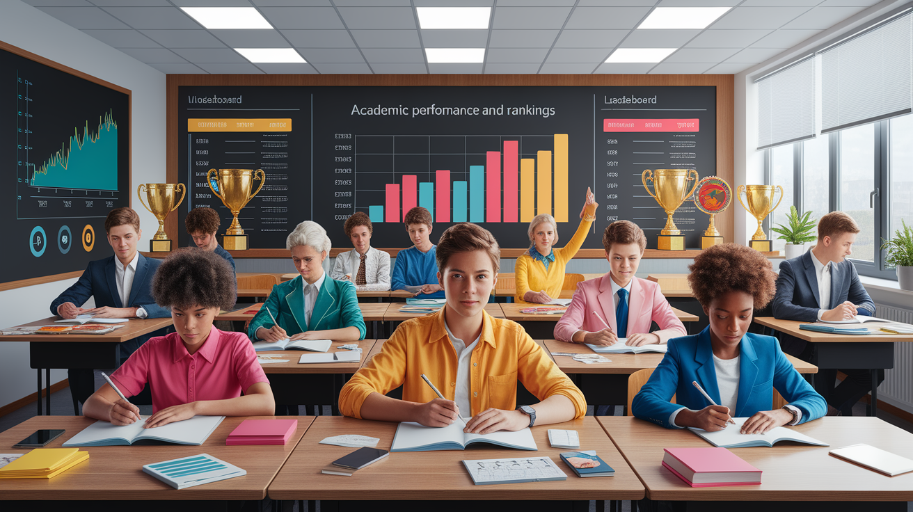 A conceptual illustration representing Academic Performance and Rankings. Visualize the main ideas: . Creative but clear representation of the concept. Style: photorealistic. high quality, detailed, professional, clean composition, good lighting, sharp focus, well-composed. high quality, professional, detailed, well-composed