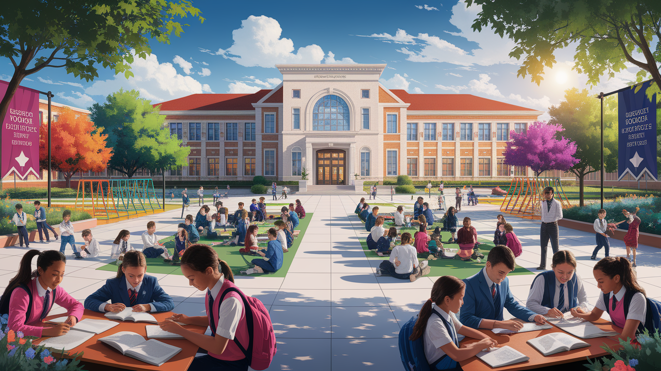 A conceptual illustration representing Spotlight on Top Public Schools. Visualize the main ideas: . Creative but clear representation of the concept. Style: photorealistic. high quality, detailed, professional, clean composition, good lighting, sharp focus, well-composed. high quality, professional, detailed, well-composed