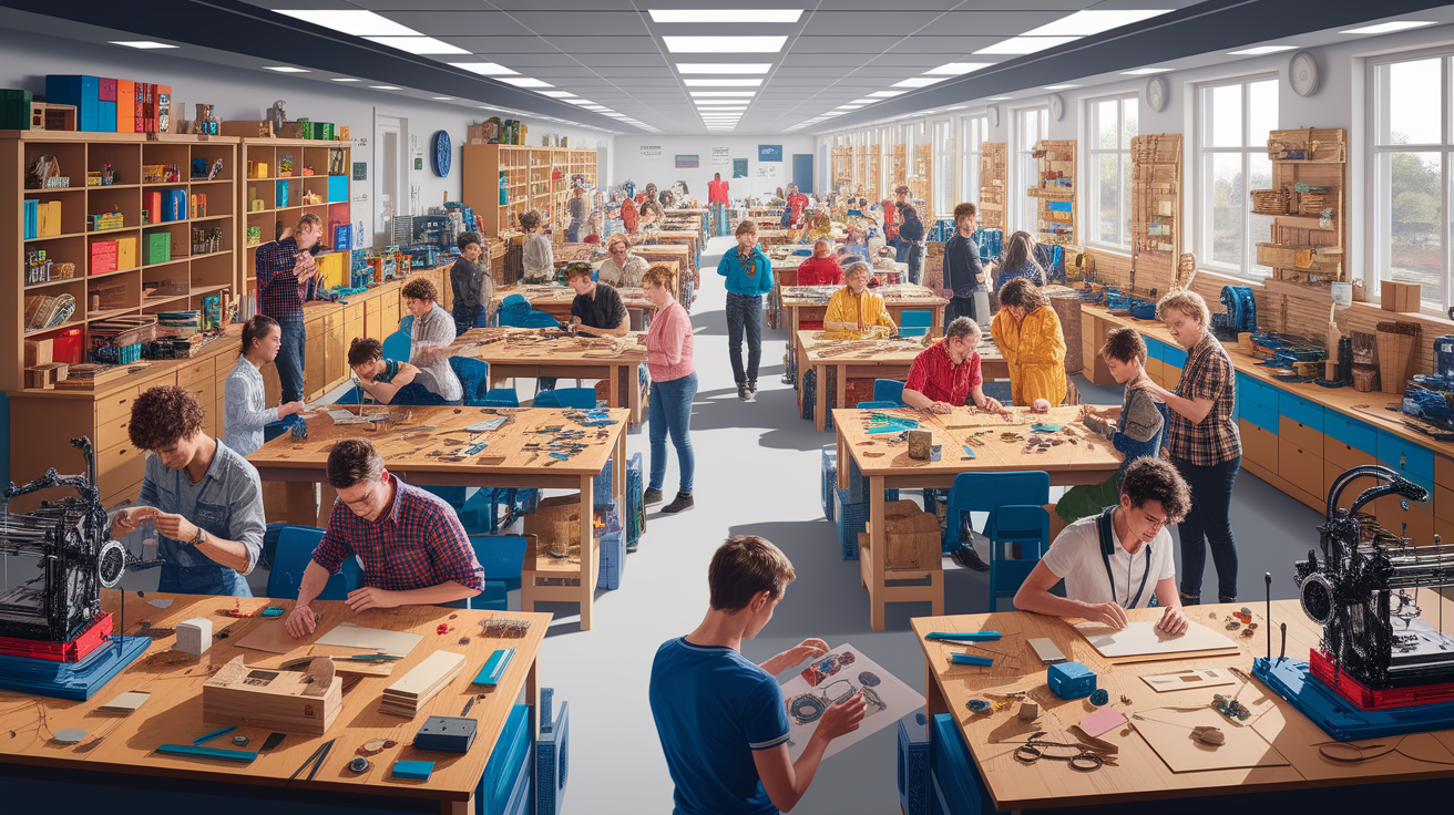 A conceptual illustration representing Welcome to the World of Maker Spaces. Visualize the main ideas: . Creative but clear representation of the concept. Style: photorealistic. high quality, detailed, professional, clean composition, good lighting, sharp focus, well-composed. high quality, professional, detailed, well-composed