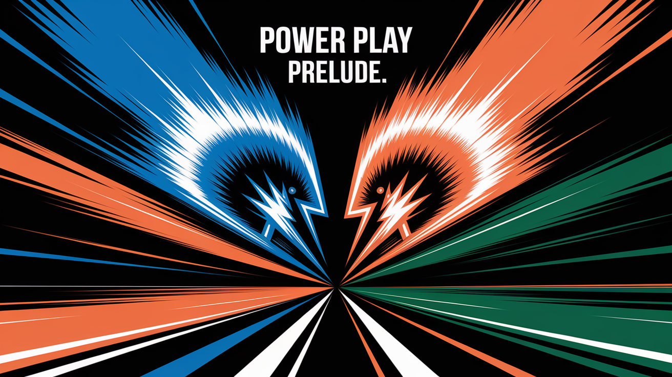 A conceptual illustration representing Power Play Prelude. Visualize the main ideas: . Creative but clear representation of the concept. Style: Visual Theme: Clean, modern aesthetic with high contrast and vibrant energy. Emphasize the intersect. high quality, detailed, professional, clean composition, good lighting, sharp focus, well-composed. high quality, professional, detailed, well-composed