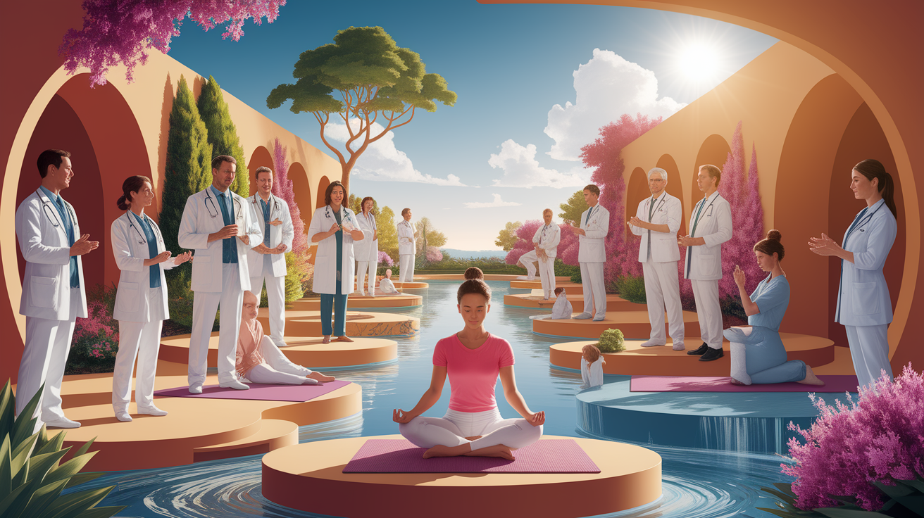 A conceptual illustration representing Integrated Holistic Care Approach. Visualize the main ideas: . Creative but clear representation of the concept. Style: photorealistic. high quality, detailed, professional, clean composition, good lighting, sharp focus, well-composed. high quality, professional, detailed, well-composed