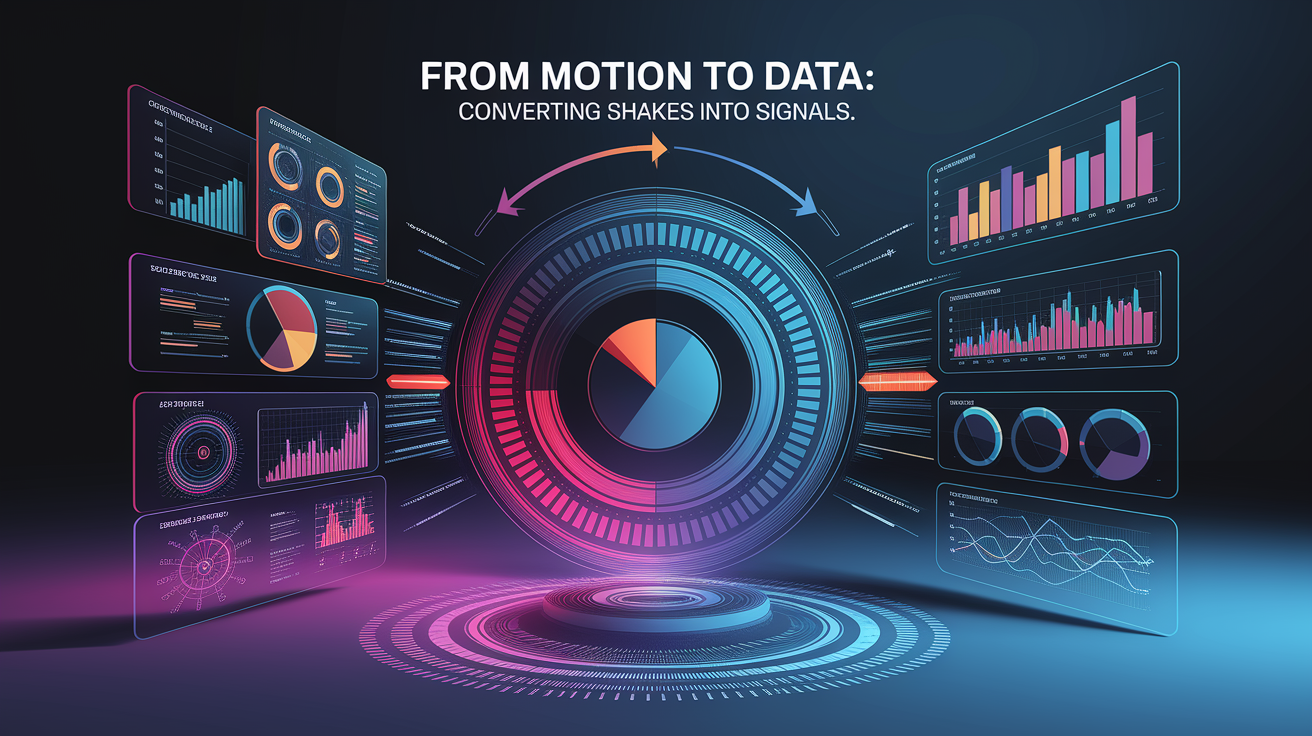 A clean, professional data visualization or infographic related to From Motion to Data: Converting Shakes into Signals. Include elements like charts, graphs, or statistical representations. Focus on . Style: photorealistic. high quality, detailed, professional, clean composition, good lighting, sharp focus, well-composed. high quality, professional, detailed, well-composed