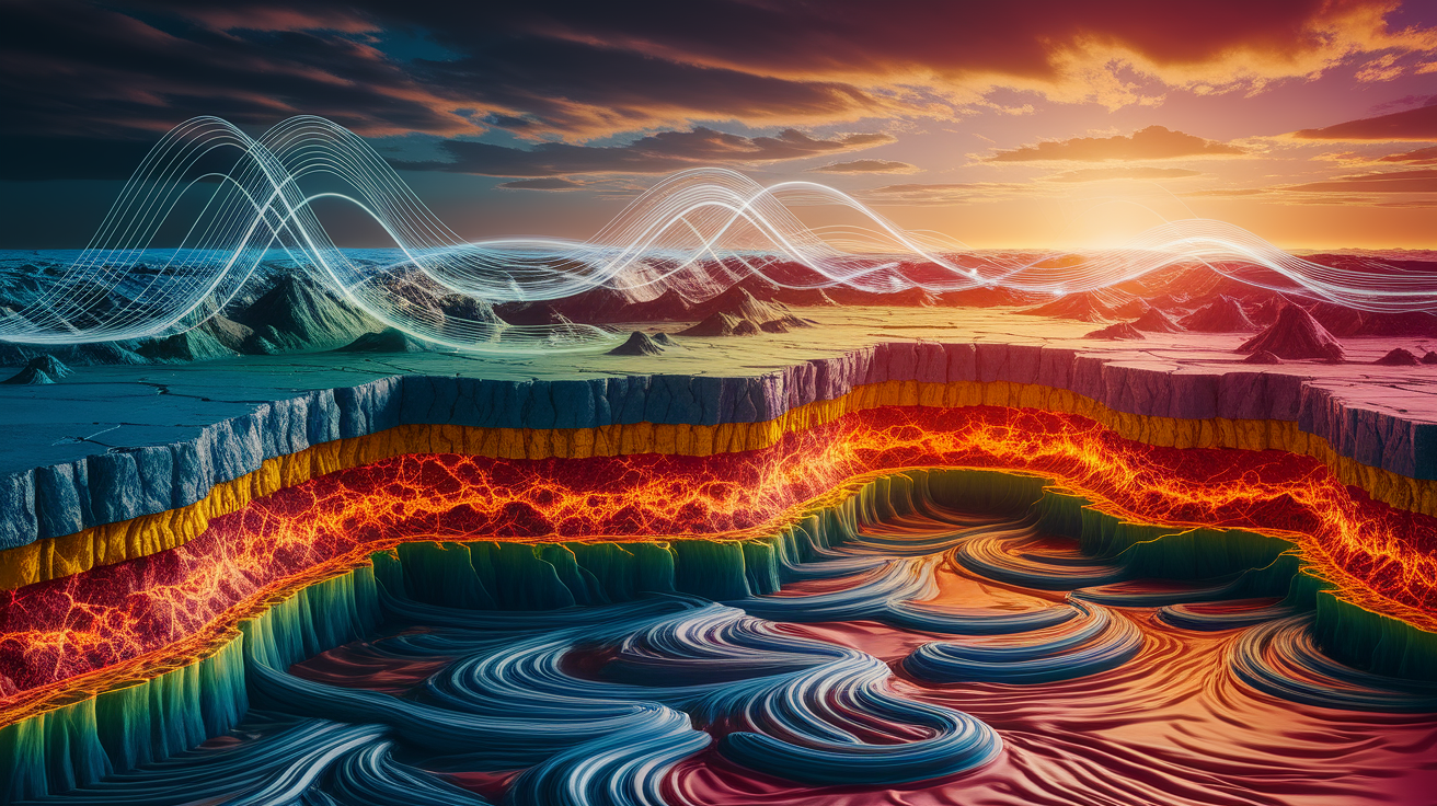 A conceptual illustration representing Decoding Seismic Waves. Visualize the main ideas: . Creative but clear representation of the concept. Style: photorealistic. high quality, detailed, professional, clean composition, good lighting, sharp focus, well-composed. high quality, professional, detailed, well-composed