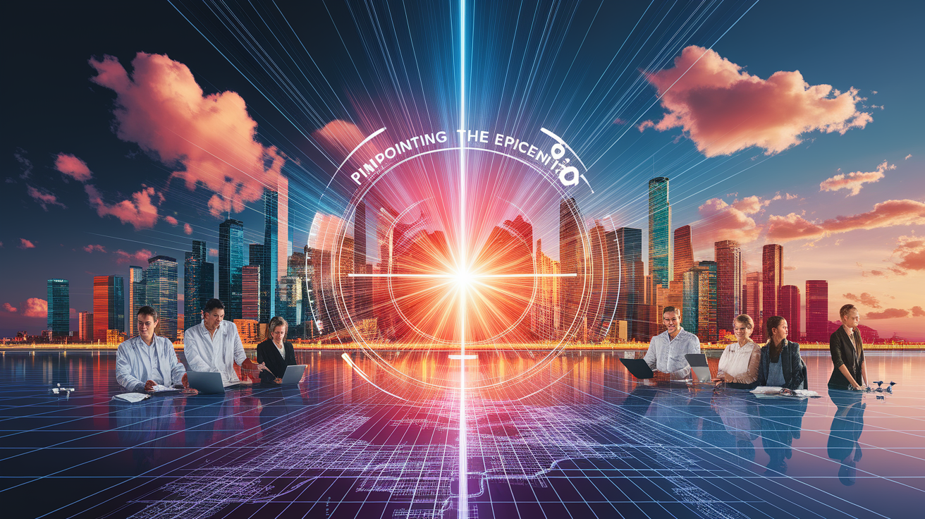 A conceptual illustration representing Pinpointing the Epicenter. Visualize the main ideas: . Creative but clear representation of the concept. Style: photorealistic. high quality, detailed, professional, clean composition, good lighting, sharp focus, well-composed. high quality, professional, detailed, well-composed
