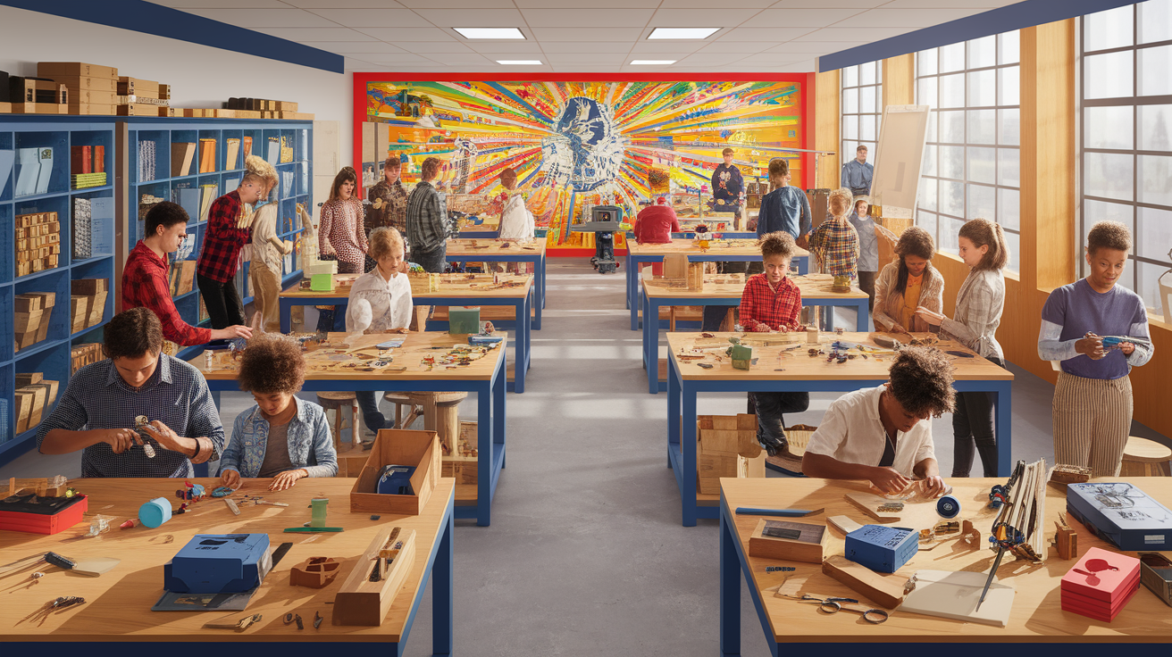 A conceptual illustration representing Introduction: Spark Creativity in St. George&acirc;&euro;&trade;s Makerspaces. Visualize the main ideas: . Creative but clear representation of the concept. Style: photorealistic. high quality, detailed, professional, clean composition, good lighting, sharp focus, well-composed. high quality, professional, detailed, well-composed