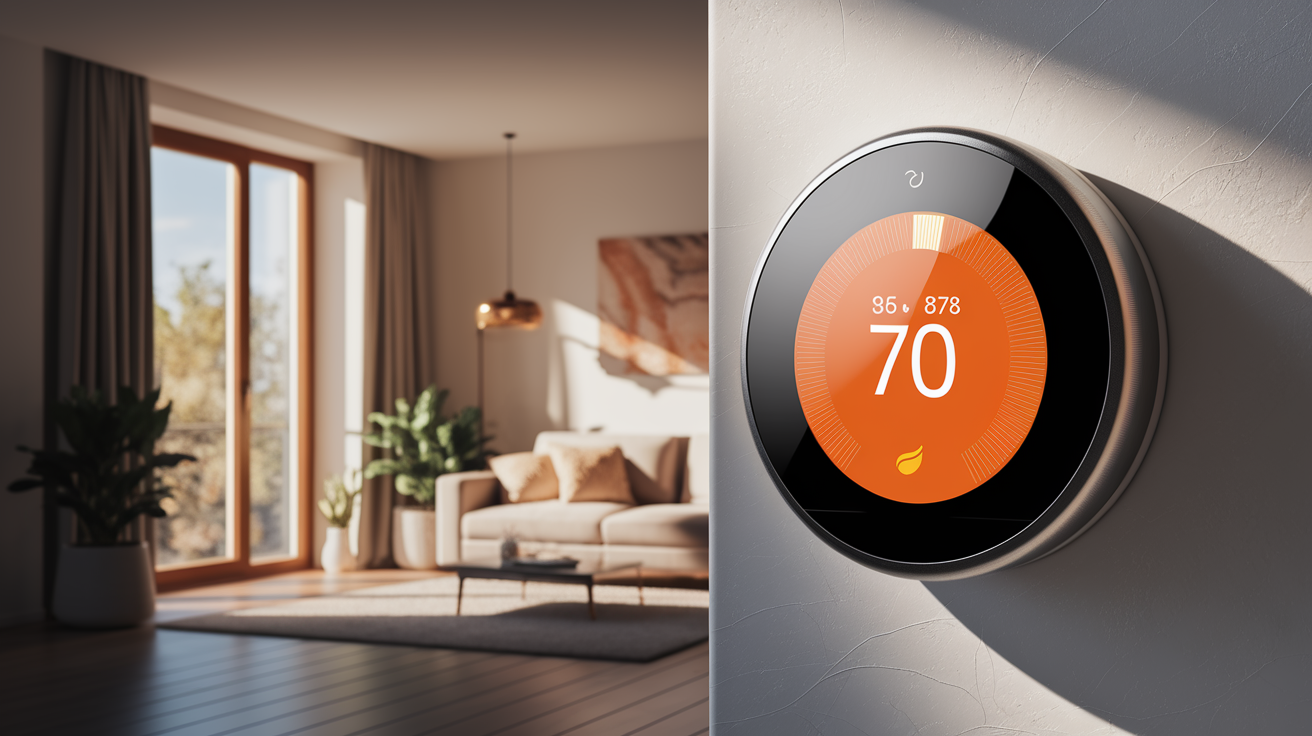 A conceptual illustration representing Digital Thermostats: Electronic Temperature Control. Visualize the main ideas: . Creative but clear representation of the concept. Style: photorealistic. high quality, detailed, professional, clean composition, good lighting, sharp focus, well-composed. high quality, professional, detailed, well-composed