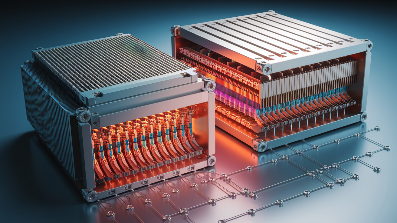A conceptual illustration representing Inside a Peltier Module: Structure and Components. Visualize the main ideas: . Creative but clear representation of the concept. Style: photorealistic. high quality, detailed, professional, clean composition, good lighting, sharp focus, well-composed. high quality, professional, detailed, well-composed