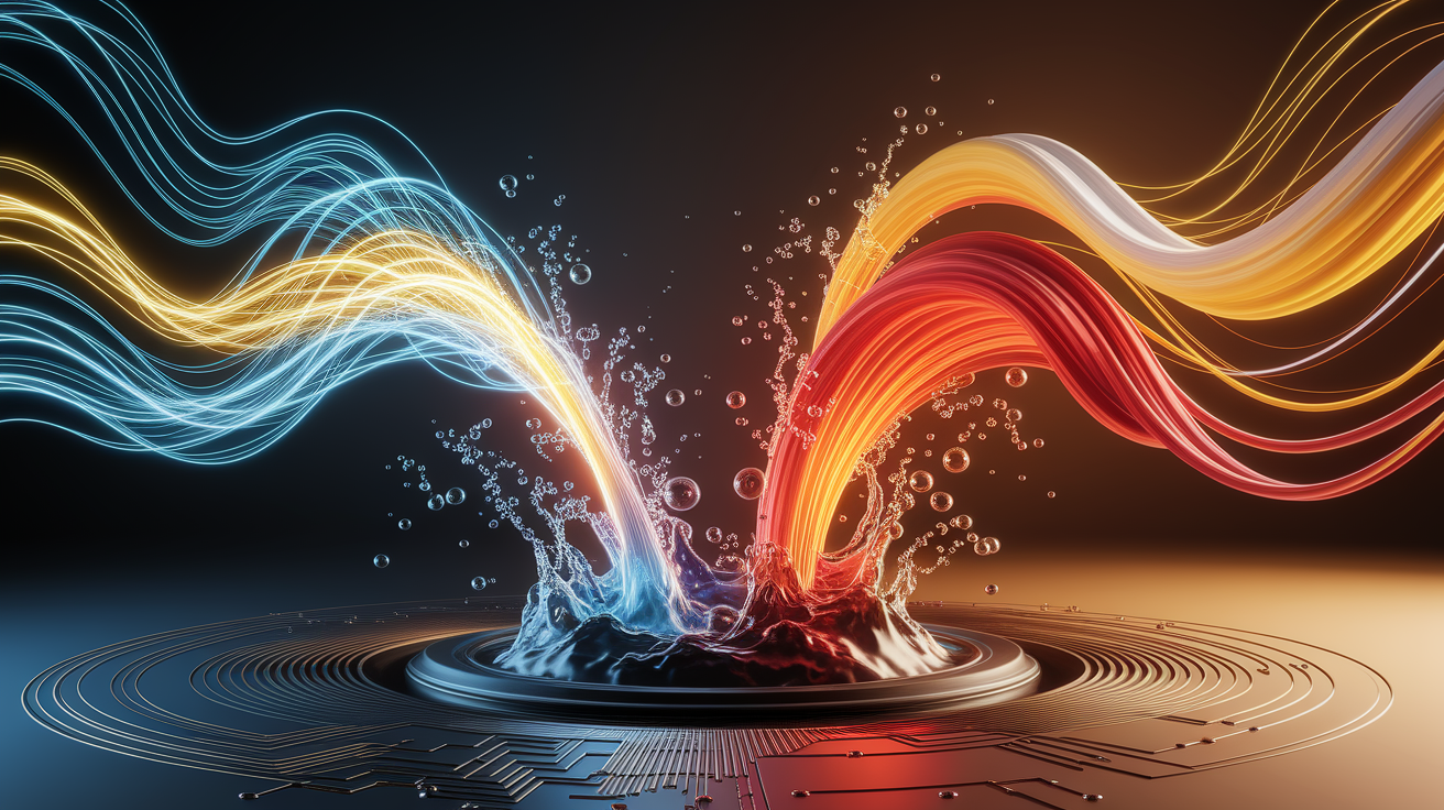 A conceptual illustration representing Electric Current and Heat Flow: Making Cooling Happen. Visualize the main ideas: . Creative but clear representation of the concept. Style: photorealistic. high quality, detailed, professional, clean composition, good lighting, sharp focus, well-composed. high quality, professional, detailed, well-composed