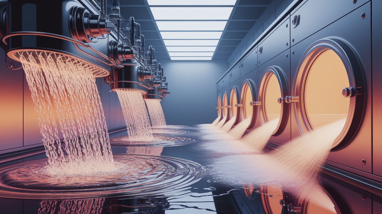 A conceptual illustration representing Rinsing and Drying Processes. Visualize the main ideas: . Creative but clear representation of the concept. Style: photorealistic. high quality, detailed, professional, clean composition, good lighting, sharp focus, well-composed. high quality, professional, detailed, well-composed