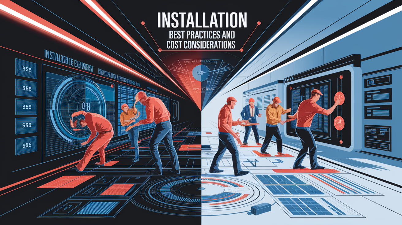 A conceptual illustration representing Installation Best Practices and Cost Considerations. Visualize the main ideas: . Creative but clear representation of the concept. Style: Visual Theme: Clean, modern aesthetic with high contrast and vibrant energy. Emphasize the intersect. high quality, detailed, professional, clean composition, good lighting, sharp focus, well-composed. high quality, professional, detailed, well-composed