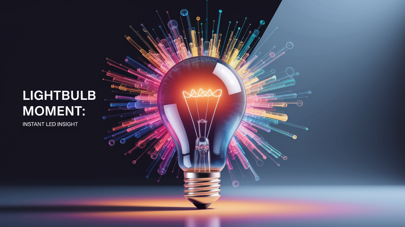 A conceptual illustration representing Lightbulb Moment: Instant LED Insight. Visualize the main ideas: . Creative but clear representation of the concept. Style: photorealistic. high quality, detailed, professional, clean composition, good lighting, sharp focus, well-composed. high quality, professional, detailed, well-composed