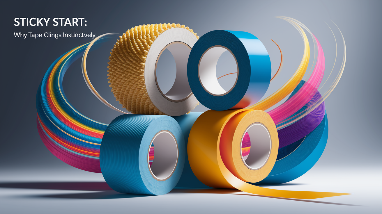 A conceptual illustration representing Sticky Start: Why Tape Clings Instinctively. Visualize the main ideas: . Creative but clear representation of the concept. Style: photorealistic. high quality, detailed, professional, clean composition, good lighting, sharp focus, well-composed. high quality, professional, detailed, well-composed
