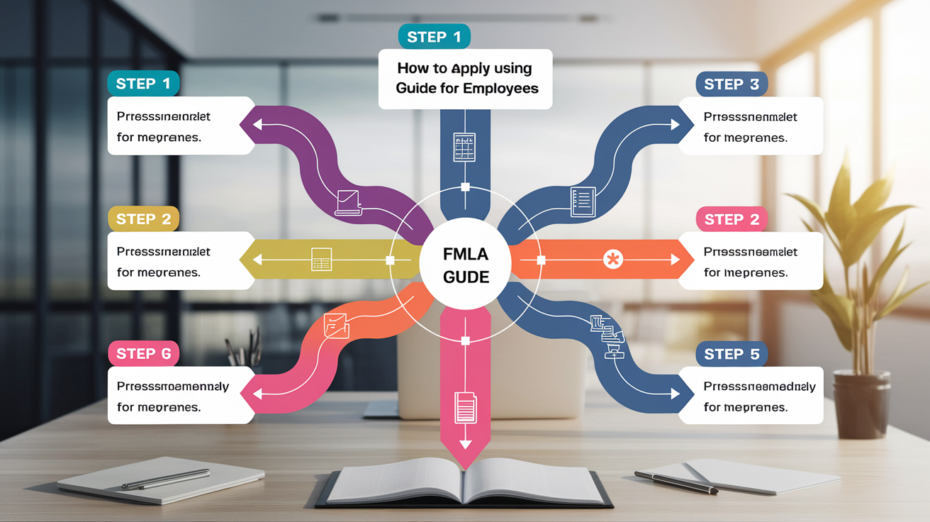 A clear, step-by-step visual illustration showing How to Apply Using fmla-guide-employees. Focus on . Include visual elements like arrows, numbered steps, or sequential flow. Professional and instructional style. Style: photorealistic. high quality, detailed, professional, clean composition, good lighting, sharp focus, well-composed. high quality, professional, detailed, well-composed