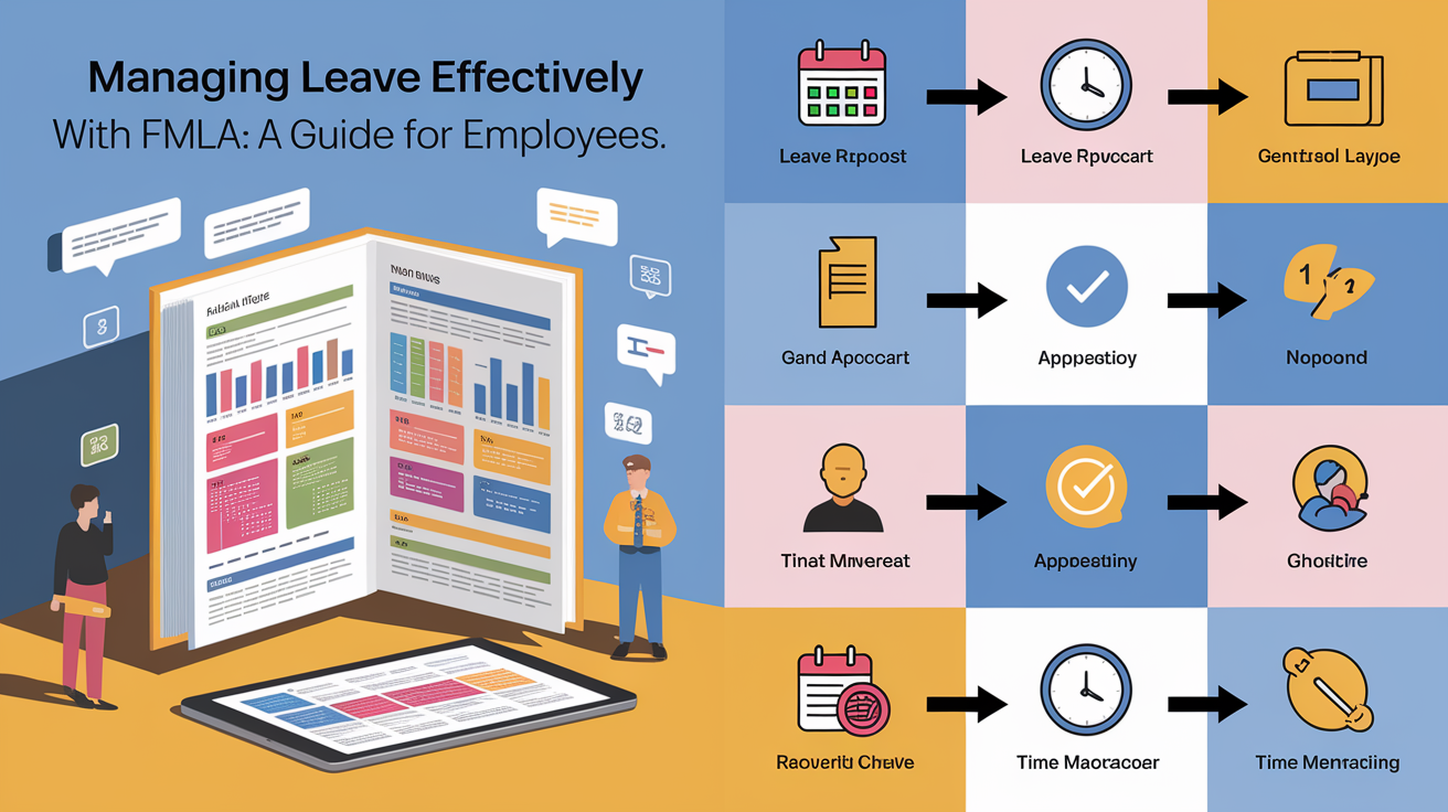 A clear, step-by-step visual illustration showing Managing Leave Effectively with fmla-guide-employees. Focus on . Include visual elements like arrows, numbered steps, or sequential flow. Professional and instructional style. Style: photorealistic. high quality, detailed, professional, clean composition, good lighting, sharp focus, well-composed. high quality, professional, detailed, well-composed