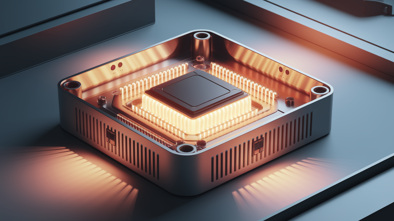 A conceptual illustration representing Inside an LED Package. Visualize the main ideas: . Creative but clear representation of the concept. Style: photorealistic. high quality, detailed, professional, clean composition, good lighting, sharp focus, well-composed. high quality, professional, detailed, well-composed