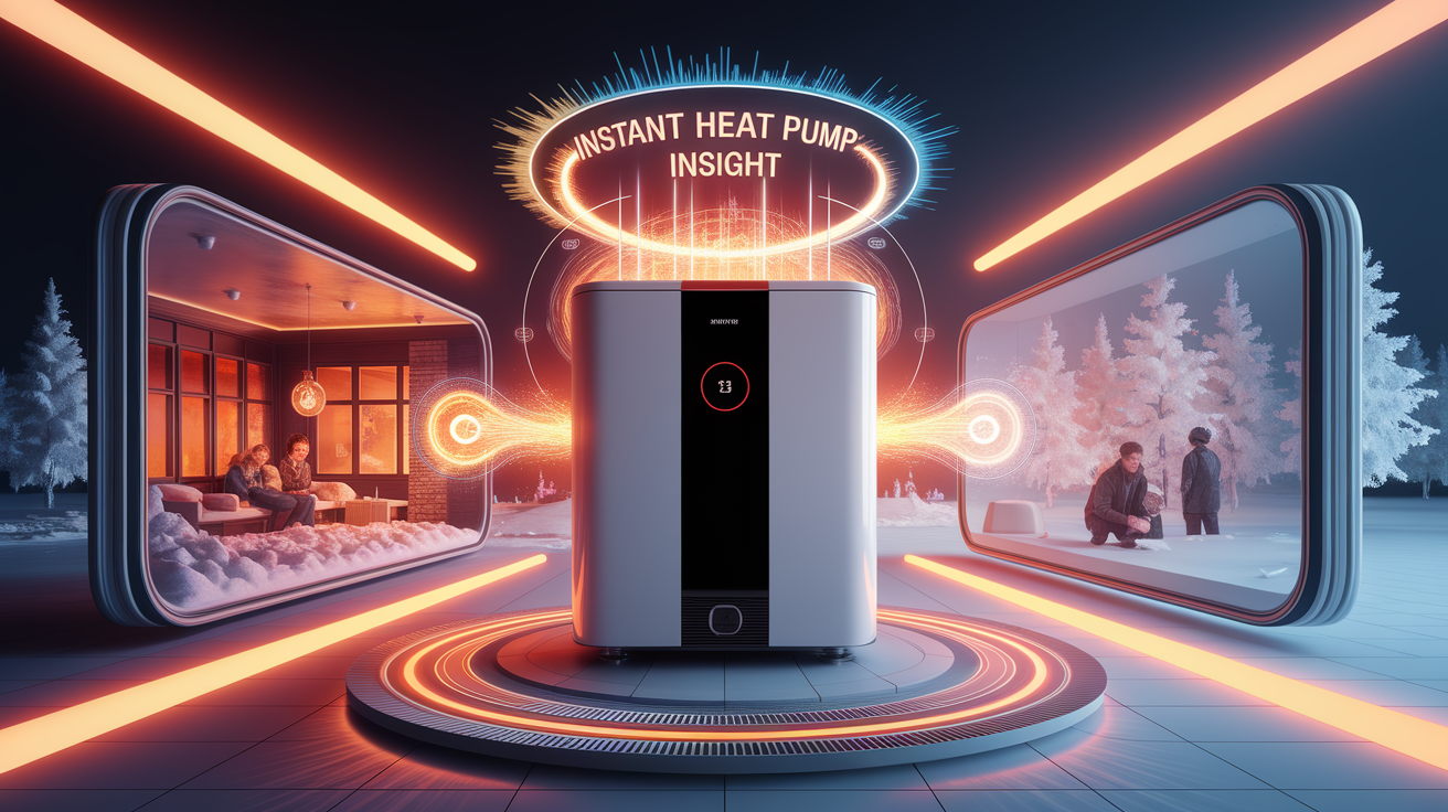A conceptual illustration representing Instant Heat Pump Insight. Visualize the main ideas: . Creative but clear representation of the concept. Style: photorealistic. high quality, detailed, professional, clean composition, good lighting, sharp focus, well-composed. high quality, professional, detailed, well-composed