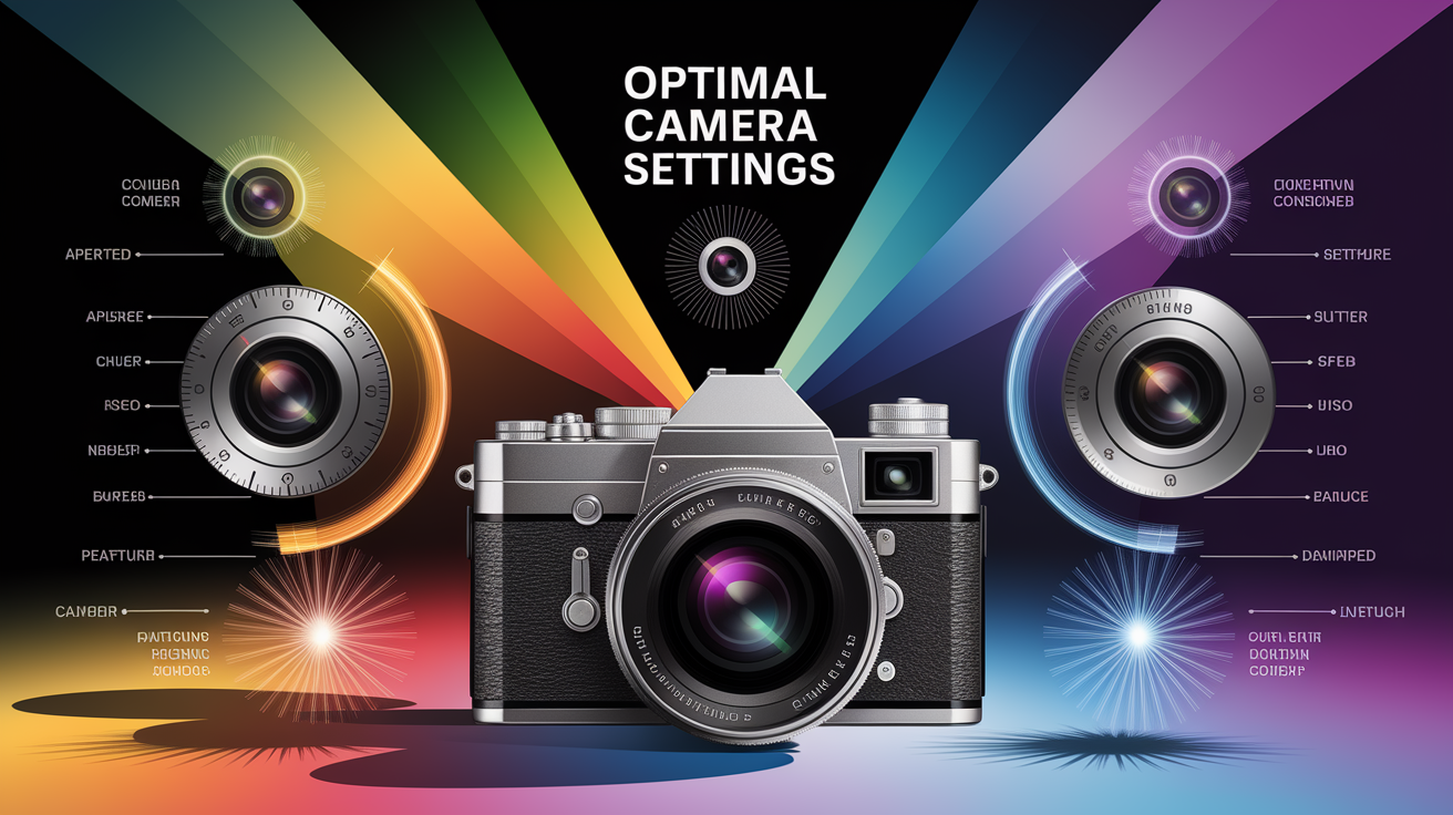A conceptual illustration representing Optimal Camera Settings. Visualize the main ideas: . Creative but clear representation of the concept. Style: photorealistic. high quality, detailed, professional, clean composition, good lighting, sharp focus, well-composed. high quality, professional, detailed, well-composed