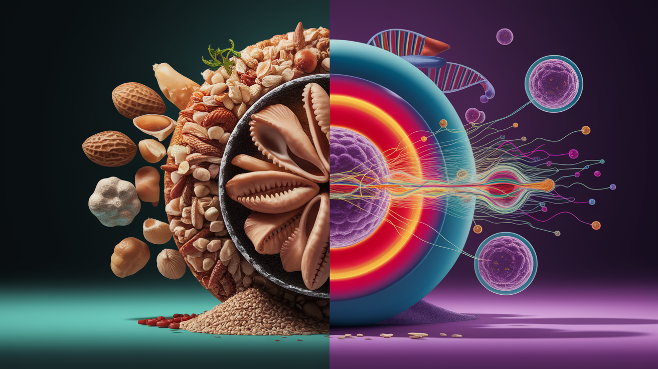 A conceptual illustration representing Cracking the Code: Why Food Allergies Occur. Visualize the main ideas: . Creative but clear representation of the concept. Style: photorealistic. high quality, detailed, professional, clean composition, good lighting, sharp focus, well-composed. high quality, professional, detailed, well-composed