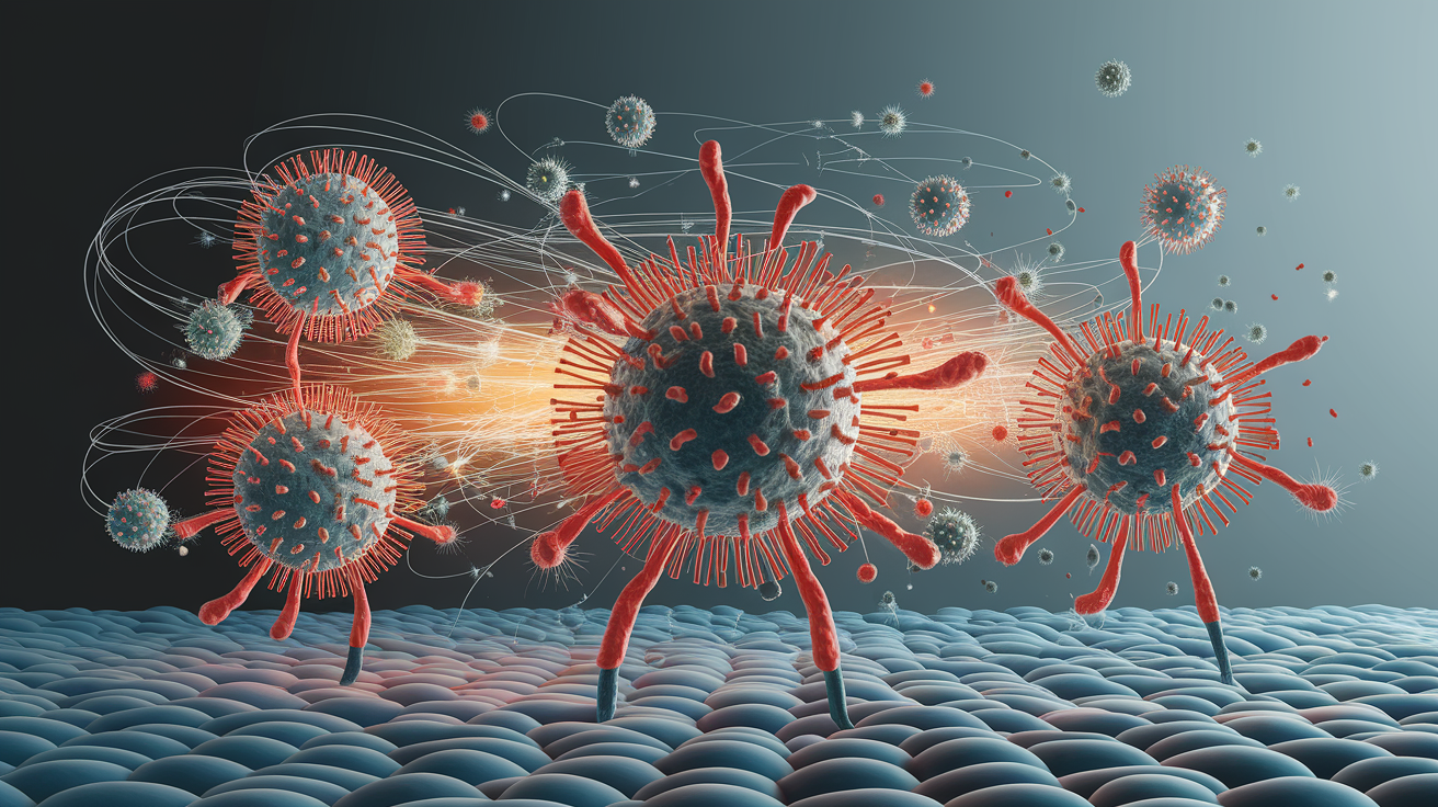 A conceptual illustration representing How Your Immune System Overreacts. Visualize the main ideas: . Creative but clear representation of the concept. Style: photorealistic. high quality, detailed, professional, clean composition, good lighting, sharp focus, well-composed. high quality, professional, detailed, well-composed